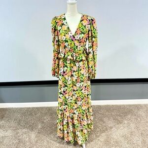 ASOS Rose Bloom Wrap Floral Maxi Dress Cottagecore Flowy Sz 2